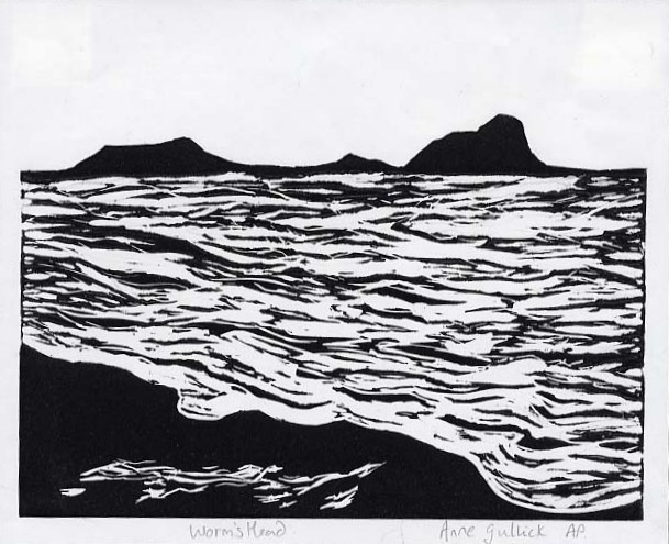 Anne Gullick ‘Worms Head’ linocut | Swansea Print Workshop