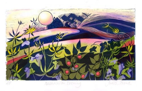 Judith Stroud Nicholaston Evening linocut 28 x 16cm