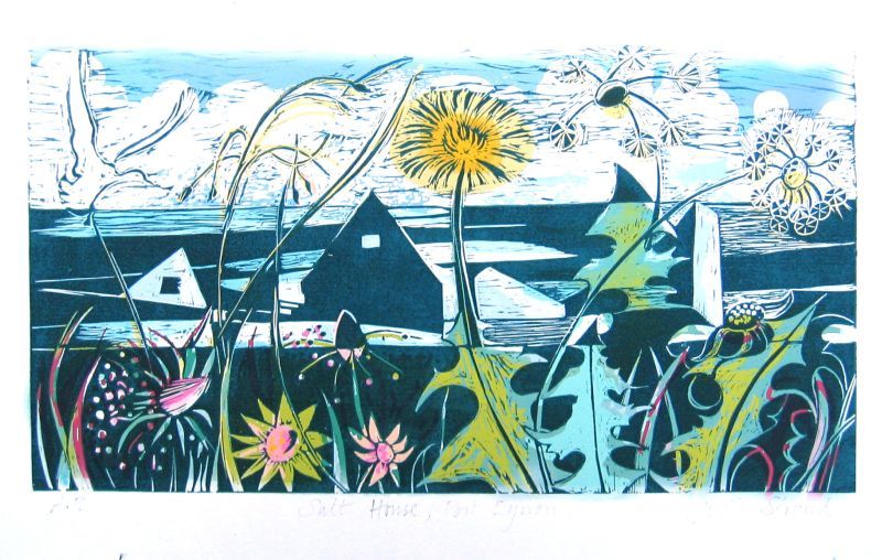 Judith Stroud Salt House Port Eynon linocut 28 x 16cm