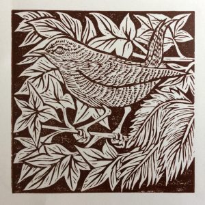 Alan Figg | ‘Jenny Wren’  |  Woodcut  |  10 x 10cm