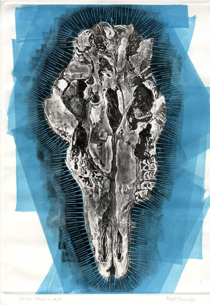 Ruth Parmiter ‘Gower Skull’ Lino cut etch 41 x 31 cms