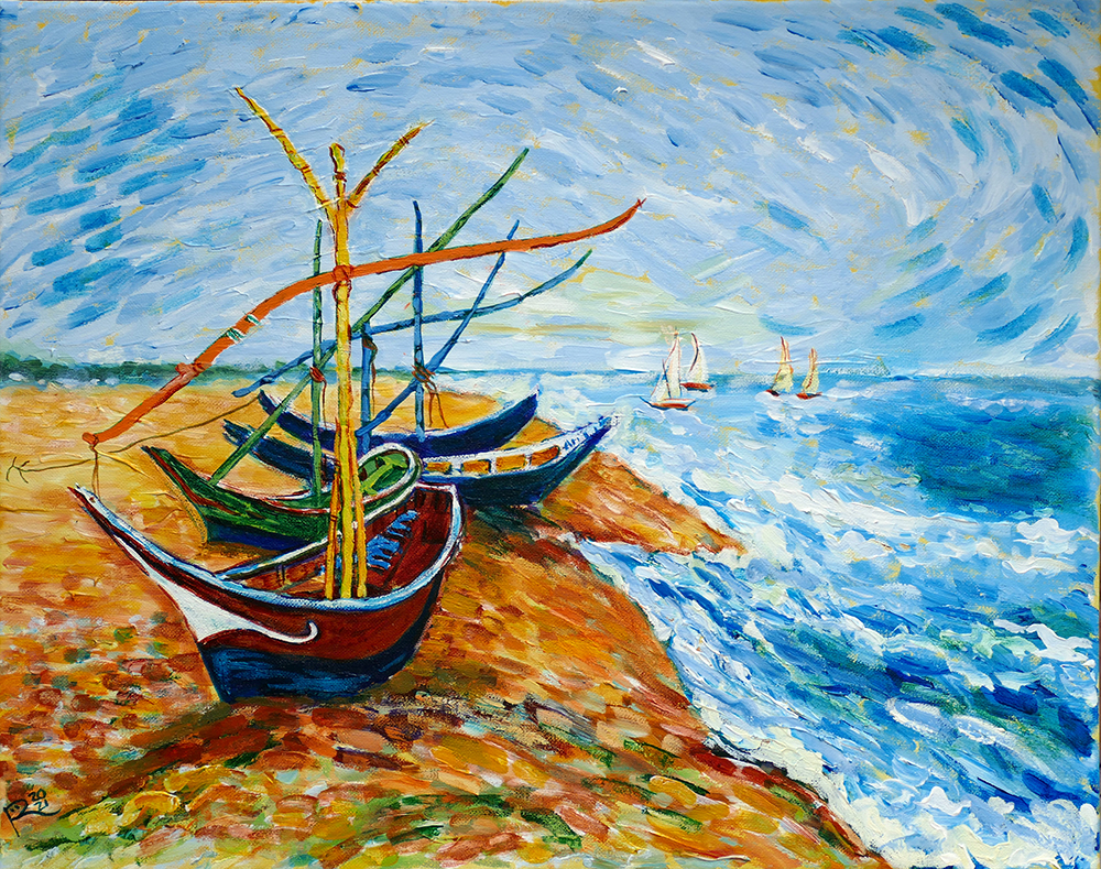 Boats at Arles Vincent Van Gogh copy by Rose Davies
