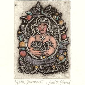 Judith Stroud ‘Cross Your Heart’ collagraph 12 cm x 9 cm £35