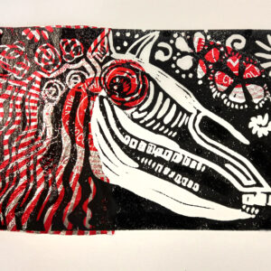 Rose Davies | Mari Tunnocks 16 | linocut chîne collé 10x15cms