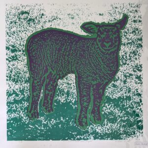 Alan Roberts | ....and I shall wear purple 2/4 | Screenprint Welsh Spring lamb in the Beacons 38x37cm | £48