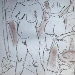 Patti McKenna Reflected Left 30x22cms black and brown chalk on paper £60