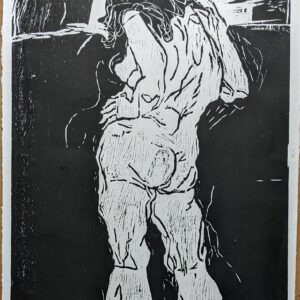 Sally Hands Yogie's Bar woodcut 64x48cm
